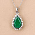 Genuine Zambian Emerald and White Diamond 14K White Gold Pendant by Fine Color Jewels