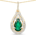 Genuine Zambian Emerald and White Diamond 14K Gold Drop Pendant by Fine Color Jewels
