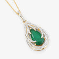 Genuine Zambian Emerald and White Diamond 14K Gold Drop Pendant by Fine Color Jewels