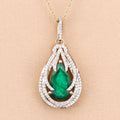 Genuine Zambian Emerald and White Diamond 14K Gold Drop Pendant by Fine Color Jewels