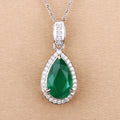 Genuine Zambian Emerald and White Diamond 14K White Gold Pendant by Fine Color Jewels