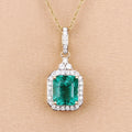 Genuine Zambian Emerald and White Diamond 14K Gold Halo Pendant by Fine Color Jewels