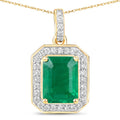 Genuine Zambian Green Emerald White Diamond 14K Gold Pendant by Fine Color Jewels