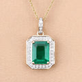 Genuine Zambian Green Emerald White Diamond 14K Gold Pendant by Fine Color Jewels