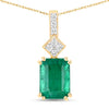 14K Gold Genuine Zambian Emerald and Diamond Slide Pendant