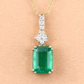 14K Gold Genuine Zambian Emerald and Diamond Slide Pendant by Fine Color Jewels