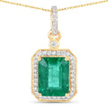 Natural Zambian Emerald White Diamond 14K Gold Halo Pendant by Fine Color Jewels