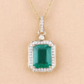 Natural Zambian Emerald White Diamond 14K Gold Halo Pendant by Fine Color Jewels