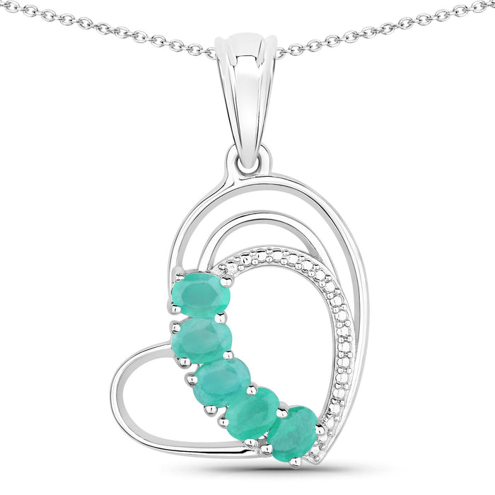 Genuine Heart Shape Emerald Necklace by Fine Color Jewels