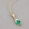Genuine Zambian Emerald Diamond 10K Yellow Gold Pendant by Fine Color Jewels