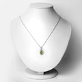 1.70 Ct Oval Green Peridot and Lab Diamond Prong Silver Halo Pendant Necklace by Fine Color Jewels
