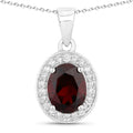 2 Ct Oval Red Garnet Lab Diamond Prong Silver Halo Pendant Necklace by Fine Color Jewels