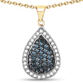 14K Yellow Gold Plated 0.81 Carat Genuine Blue Diamond and White Diamond .925 Sterling Silver Pendant by Bids.com