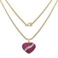 14K Yellow Gold Plated Genuine Ruby Heart Pendant Necklace by Fine Color Jewels