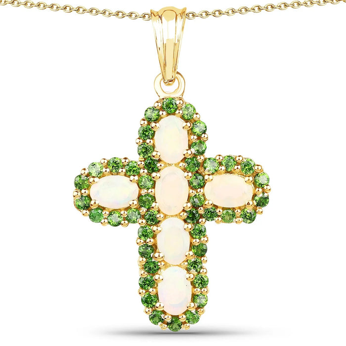 3.11 Ct Oval White Ethiopian Opal Halo Cross Cocktail Pendant Necklace by Fine Color Jewels