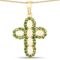 14K Yellow Gold Plated 3.11 Carat Genuine Ethiopian Opal and Chrome Diopside .925 Sterling Silver Pendant by Bids.com