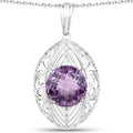 5.87 Ct Round Purple Amethyst Prong Silver Solitaire Pendant Necklace by Fine Color Jewels