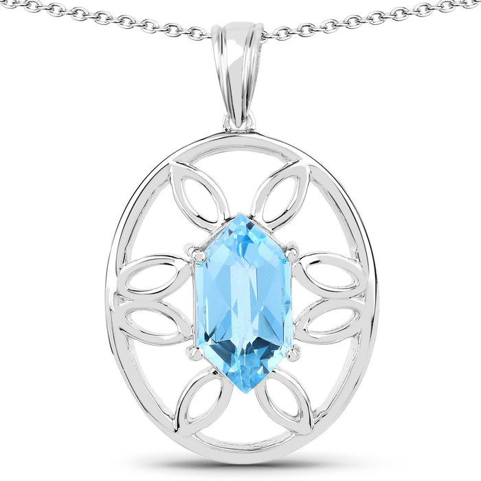 6.17 Carat Genuine Swiss Blue Topaz .925 Sterling Silver Pendant by Avera Group