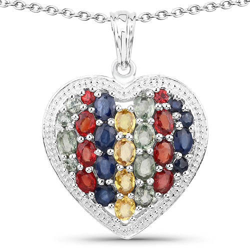 4.40 Carat Genuine Multi Stones .925 Sterling Silver Pendant by Avera Group