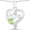 0.44 Ct Heart Green Peridot Prong Silver Double Heart Mom Pendant Necklace