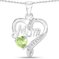 0.44 Ct Heart Green Peridot Prong Silver Double Heart Mom Pendant Necklace by Fine Color Jewels
