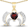 Heart Red Garnet Prong Silver Pendant Necklace by Fine Color Jewels