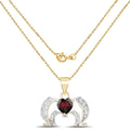 Heart Red Garnet Prong Silver Pendant Necklace by Fine Color Jewels