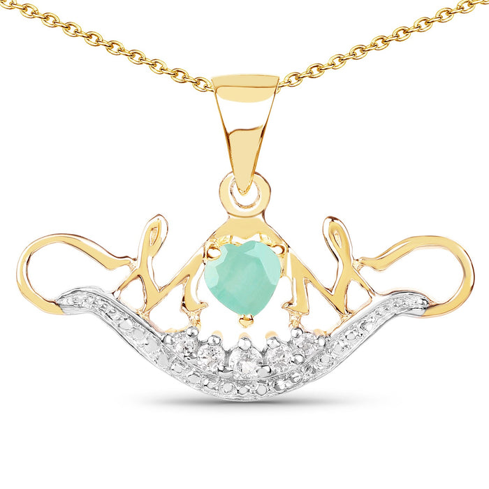 14K Yellow Gold Plated 0.62 Carat Genuine Emerald and White Topaz .925 Sterling Silver Pendant by Avera Group