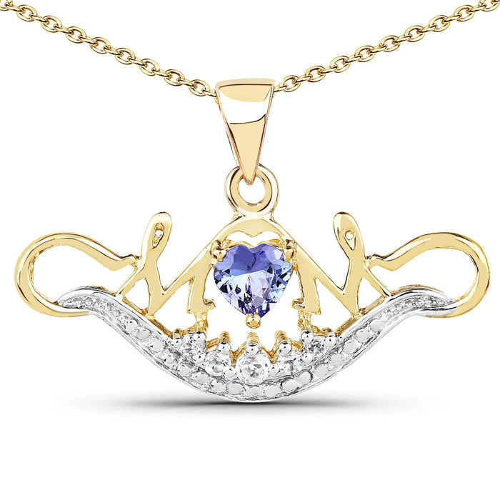 0.45 Ct Heart Violet Tanzanite Prong Gold Plated Silver Mom Pendant Necklace by Fine Color Jewels