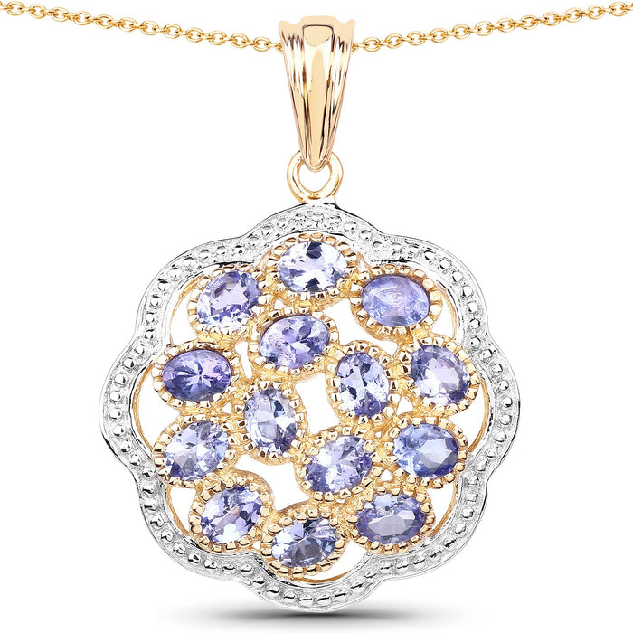 14K Yellow Gold Plated 2.38 Carat Genuine Tanzanite .925 Sterling Silver Pendant by Avera Group