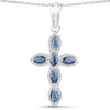 0.90 Ct Marquise Blue Sapphire Prong Silver Cross Pendant Necklace