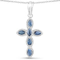 0.90 Ct Marquise Blue Sapphire Prong Silver Cross Pendant Necklace by Fine Color Jewels