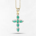 0.84 Ct Marquise Green Emerald Prong Silver Cross Pendant Necklace by Fine Color Jewels