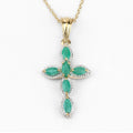 0.84 Ct Marquise Green Emerald Prong Silver Cross Pendant Necklace by Fine Color Jewels