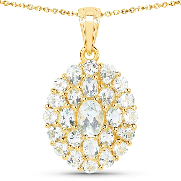 4.83 Ct Blue Topaz Prong 18K Gold Plated Silver Cluster Pendant Necklace by Fine Color Jewels