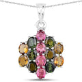 4.34 Carat Genuine Pink Tourmaline, Green Tourmaline & Brown Tourmaline .925 Sterling Silver Pendant by Bids.com