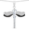 1.86 Ct Blue Aquamarine Prong Sterling Silver Dragonfly Pendant Cable Chain Necklace