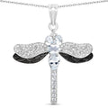 1.86 Ct Blue Aquamarine Prong Sterling Silver Dragonfly Pendant Cable Chain Necklace by Fine Color Jewels