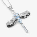 1.86 Ct Blue Aquamarine Prong Sterling Silver Dragonfly Pendant Cable Chain Necklace by Fine Color Jewels