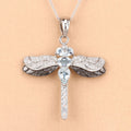 1.86 Ct Blue Aquamarine Prong Sterling Silver Dragonfly Pendant Cable Chain Necklace by Fine Color Jewels