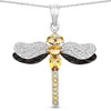 1.79 Ct Yellow Citrine Prong Sterling Silver Dragonfly Pendant Cable Chain Necklace