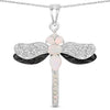 1.41 Ct White Ethiopian Opal Prong Silver Dragonfly Pendant Cable Chain Necklace