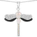 1.41 Ct White Ethiopian Opal Prong Silver Dragonfly Pendant Cable Chain Necklace by Fine Color Jewels