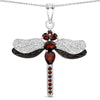 2.29 Ct Red Garnet Prong Silver Dragonfly Pendant Cable Chain Necklace