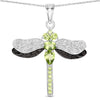 1.98 Ct Green Peridot Prong Sterling Silver Dragonfly Pendant Cable Chain Necklace