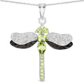 1.98 Ct Green Peridot Prong Sterling Silver Dragonfly Pendant Cable Chain Necklace by Fine Color Jewels