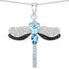 2.30 Ct Swiss Blue Topaz Prong Silver Dragonfly Pendant Cable Chain Necklace