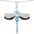 2.30 Ct Swiss Blue Topaz Prong Silver Dragonfly Pendant Cable Chain Necklace by Fine Color Jewels