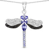 1.99 Ct Violet Tanzanite Prong Silver Dragonfly Pendant Cable Chain Necklace