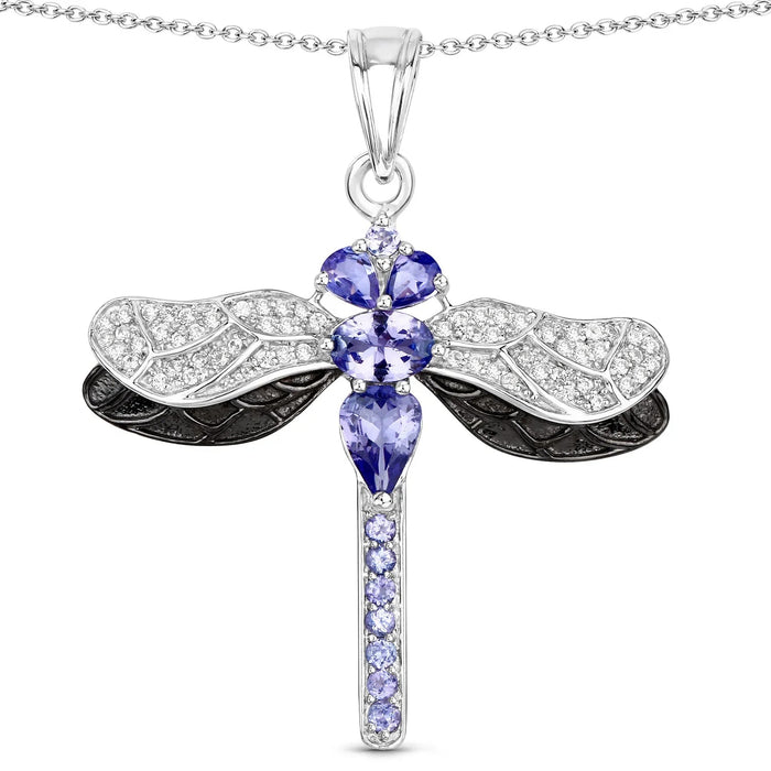 1.99 Ct Violet Tanzanite Prong Silver Dragonfly Pendant Cable Chain Necklace by Fine Color Jewels